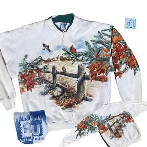 Art Unlimited Fall to Frost Wildlife Scene Double-sided Sweatshirt Sz M